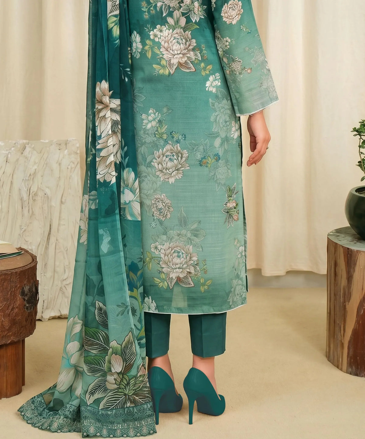 Teal Embroidered Unstitched 3 Piece Suit