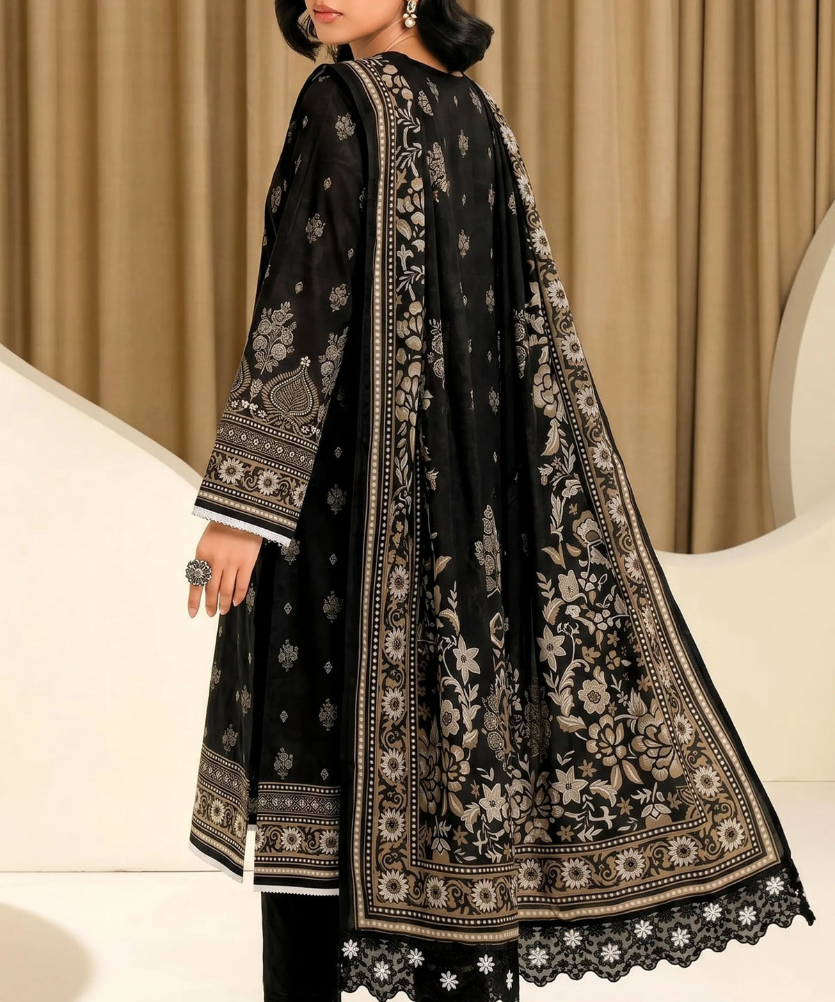 Aaria Black Embroidered Unstitched Suit Back Design
