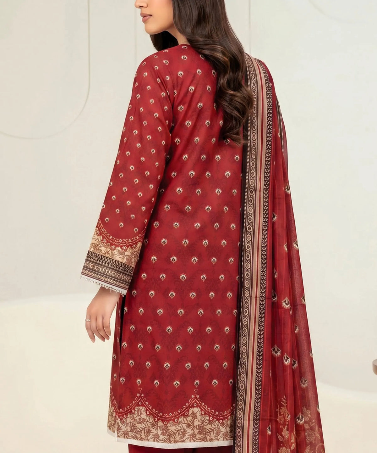 Red Embroidered Unstitched Suit Back Design