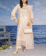 Beige Unstitched Embroidered 3 Piece Suit Full View