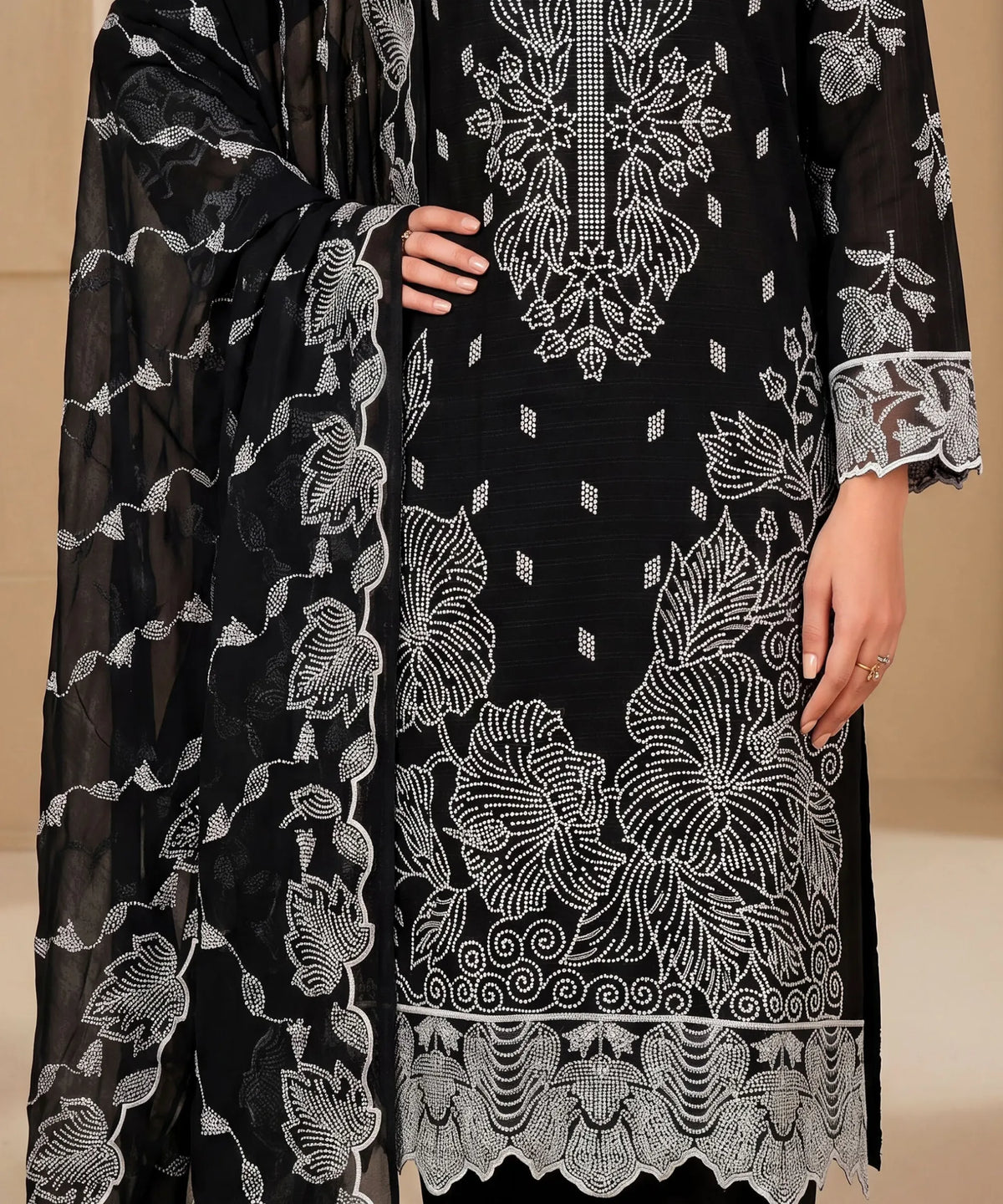 Black Embroidered 3Piece Suit Full View 3