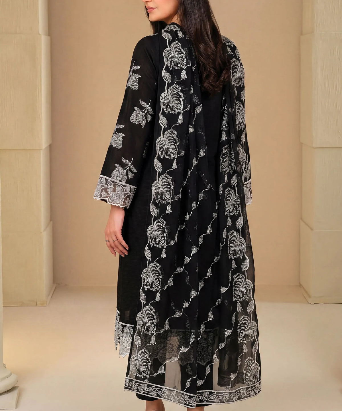 Black Embroidered 3Piece Suit Full View 4