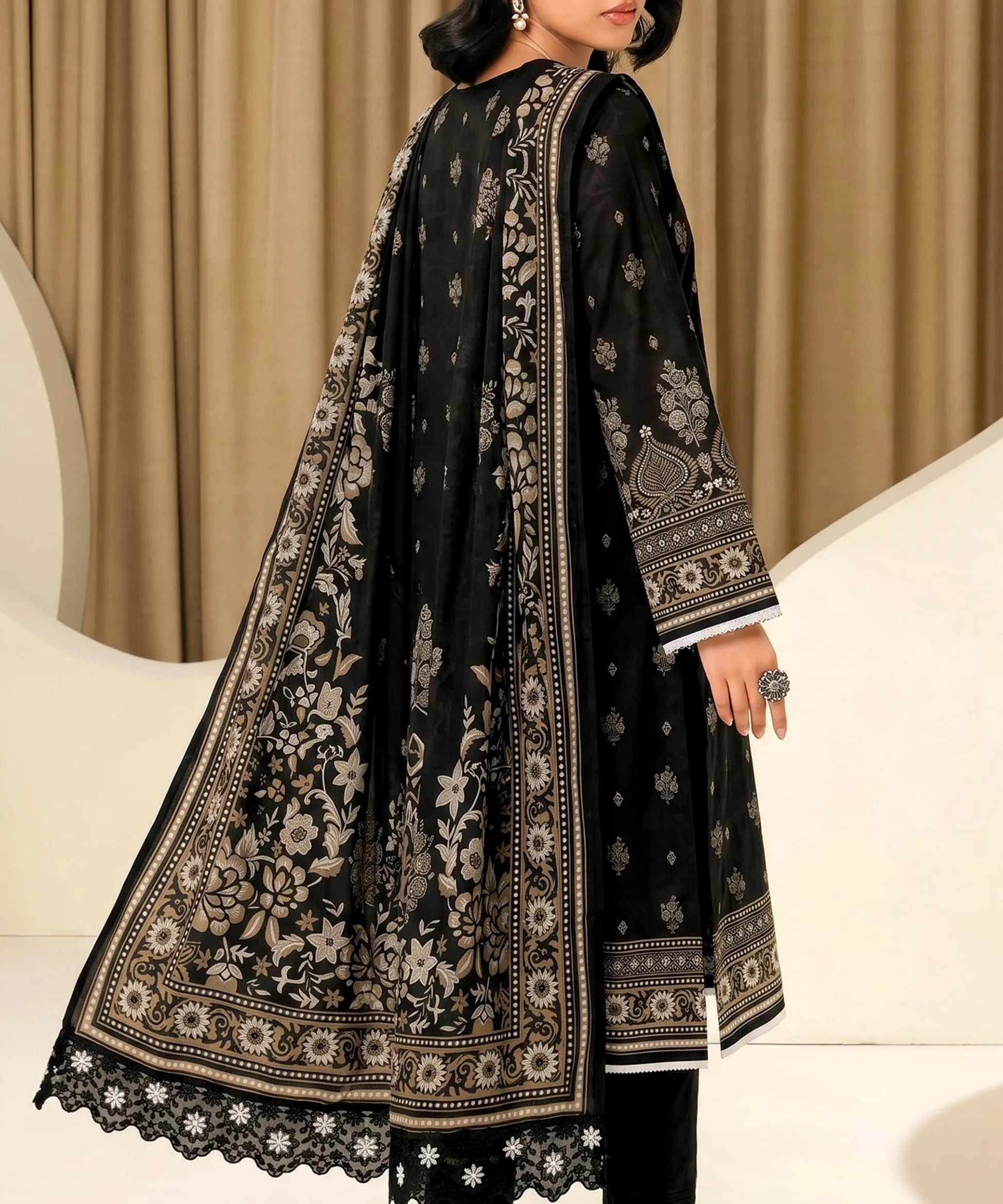 Black Unstitched 3PC Suit Shirt Back View