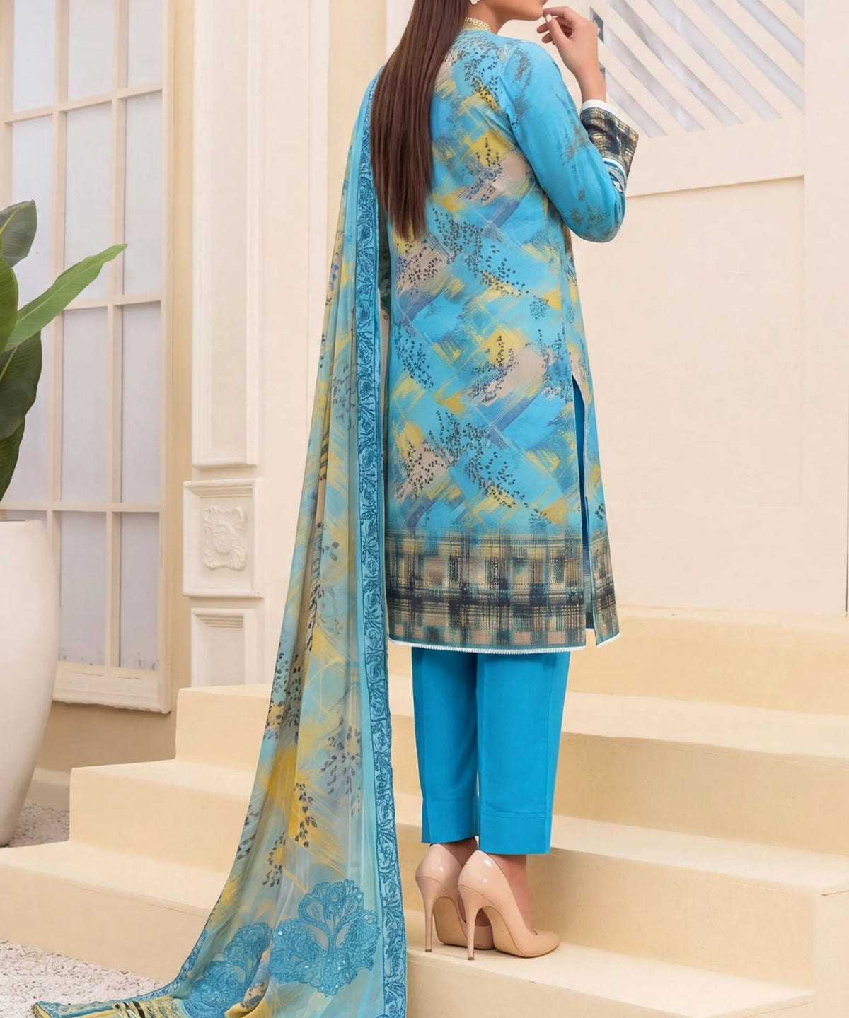 Blue Unstitched 3PC Suit Shirt Back View