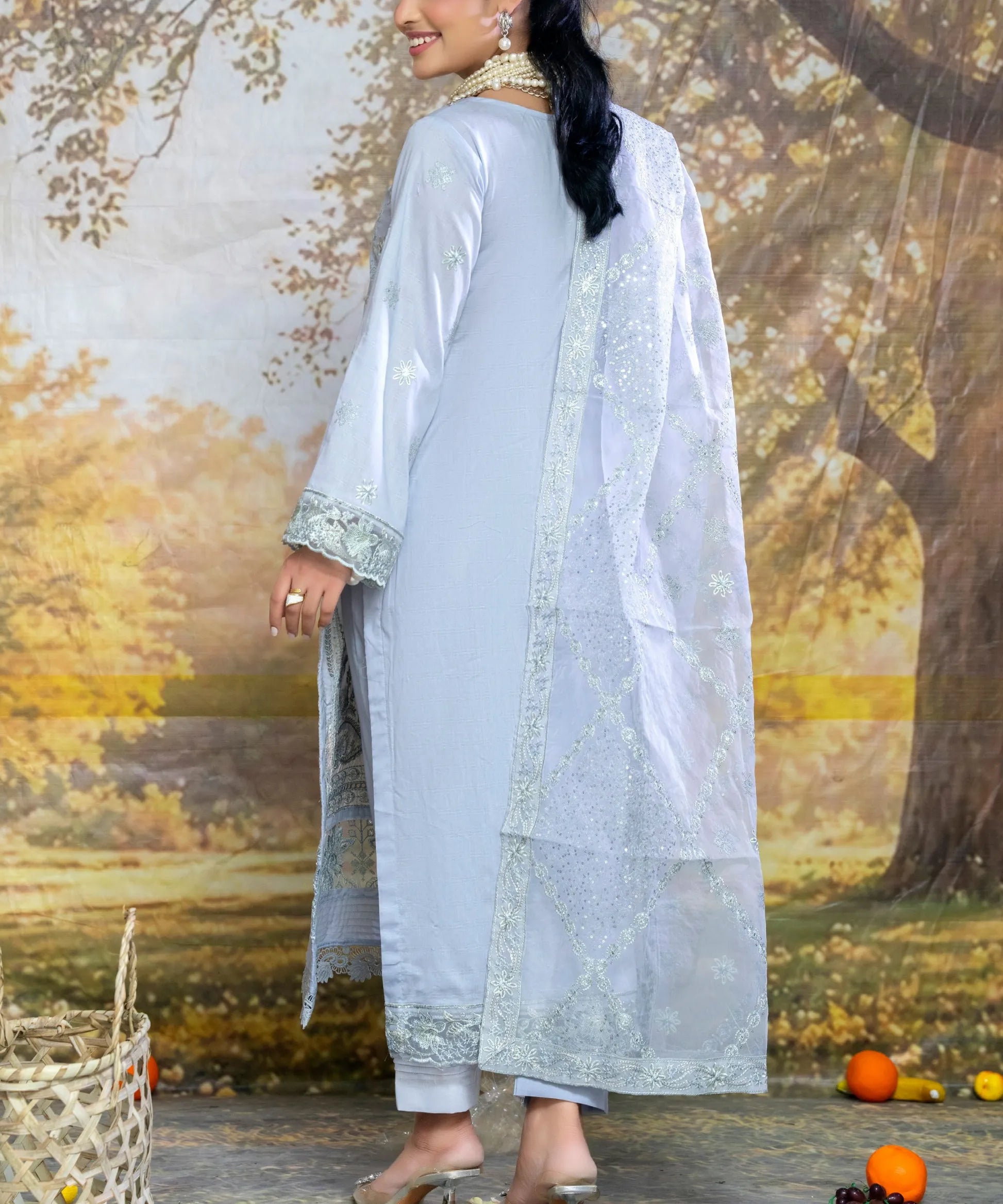 Blue Embroidered Unstitched 3PC Suit