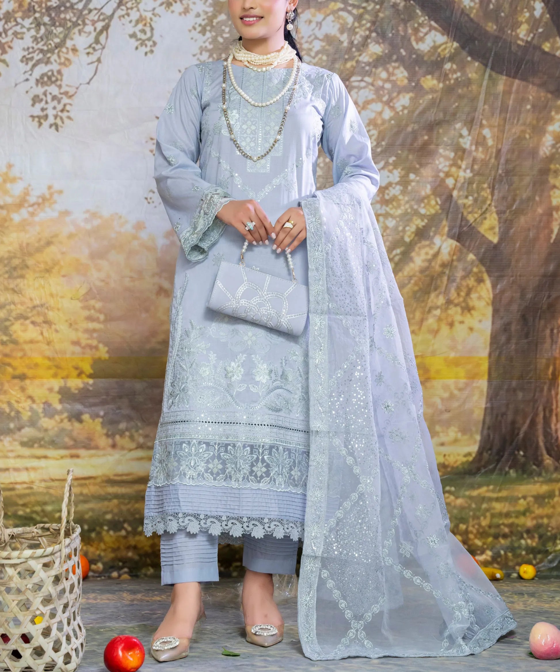 Blue Embroidered Unstitched 3PC Suit
