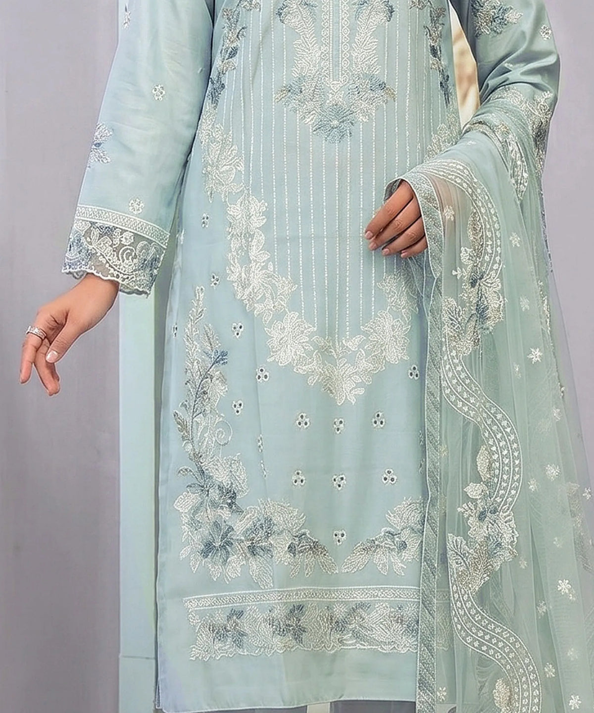 Blue Unstitched Premium Embroidered Texture