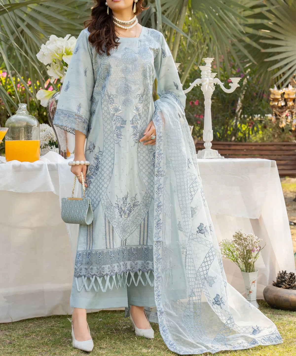 Blue Embroidered Unstitched 3PC Suit