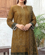 Brown Embroidered Unstitched Suit Neck line Embroidery Detail