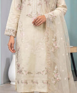 Cream Beige Embroidered 3 Piece Suit
