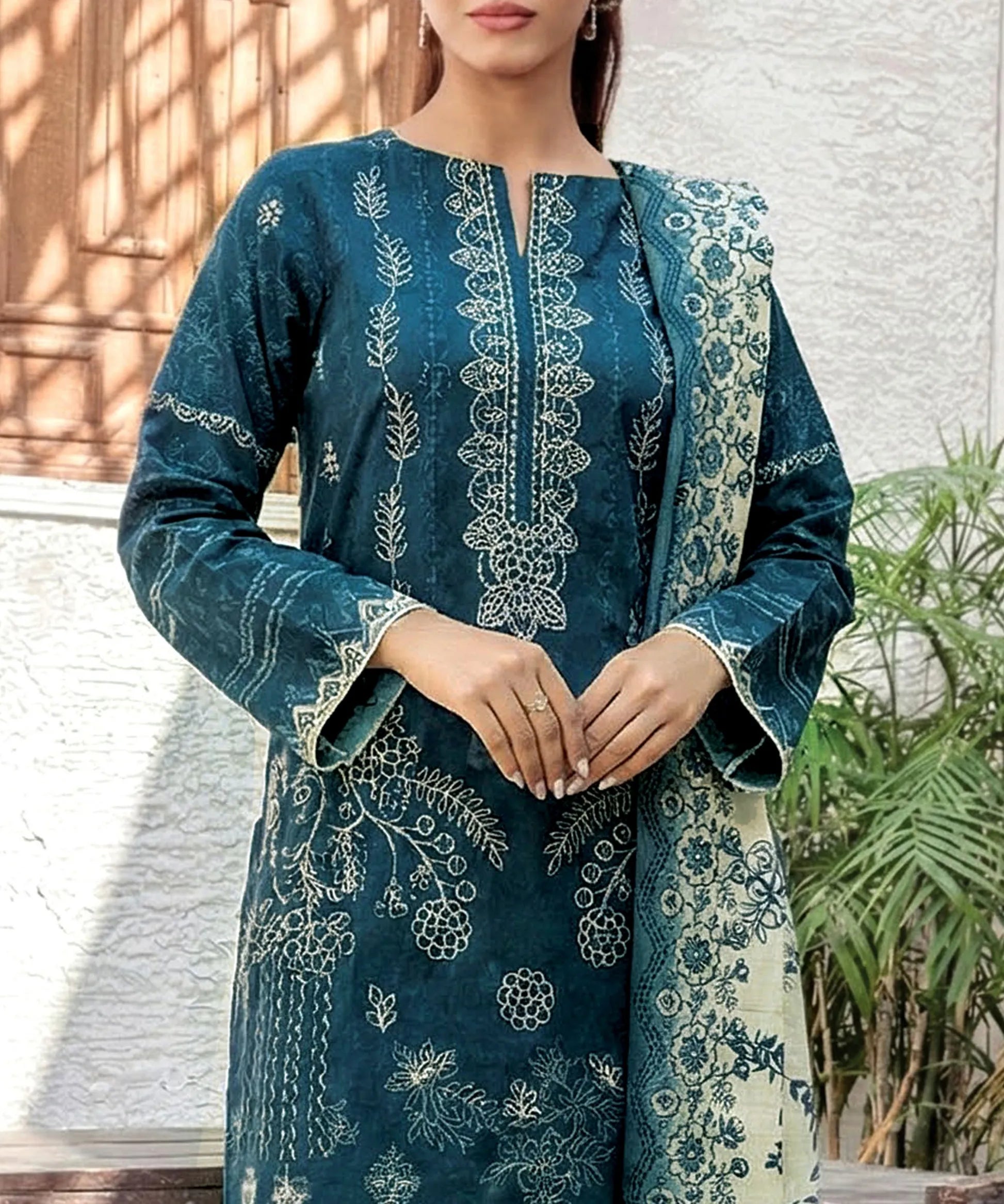 Firefly Embroidered Unstitched Suit Neck line Embroidery