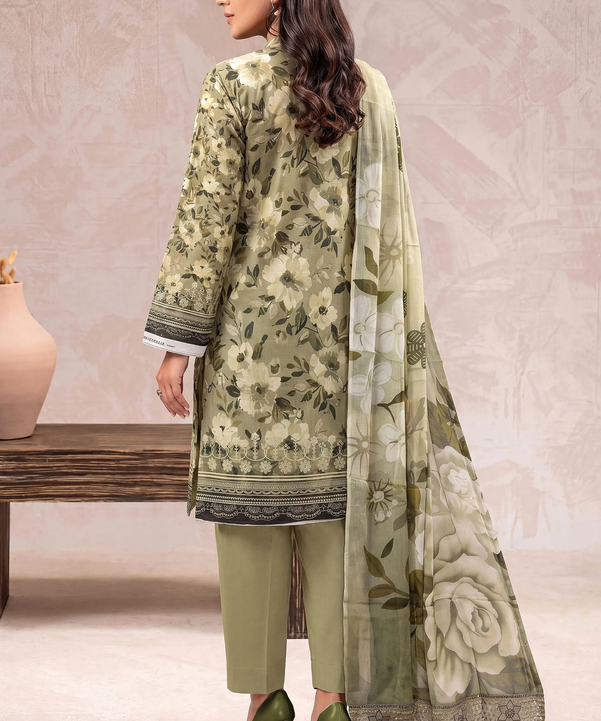 Green Embroidered Unstitched Suit Back Design