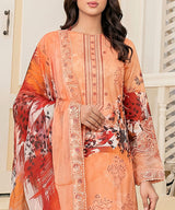 Light Orange Embroidered Unstitched Suit Neck line Embroidery Detail