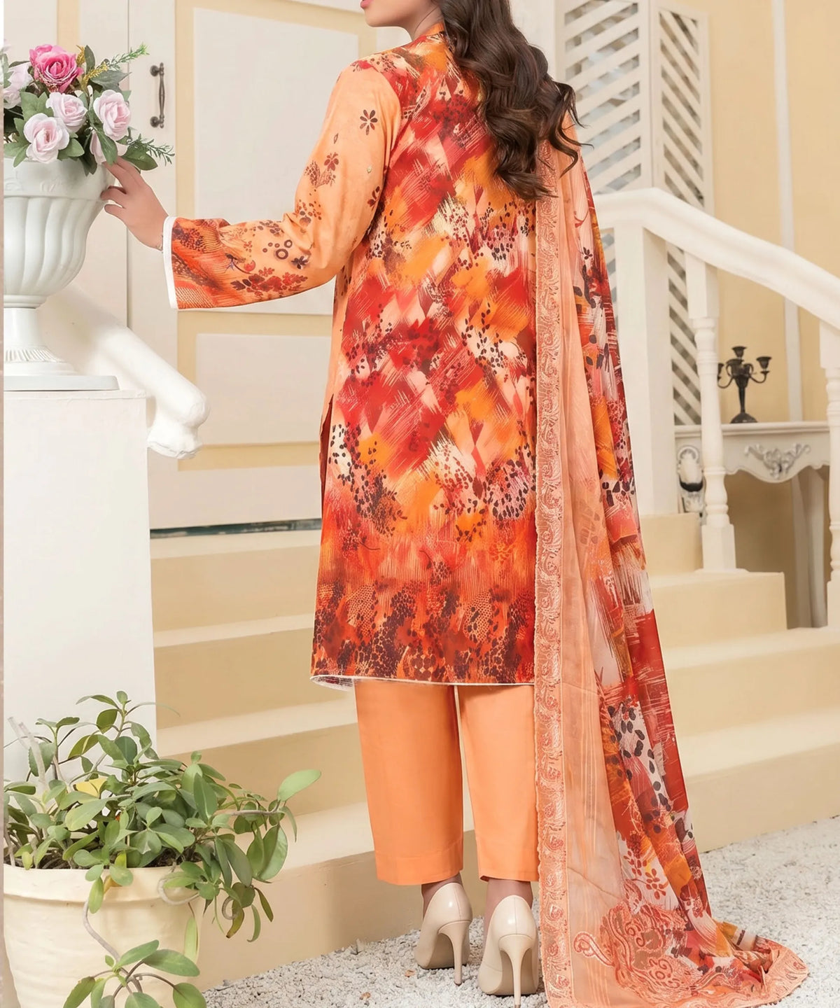 Light Orange Unstitched 3 PC Suit Shirt Back View