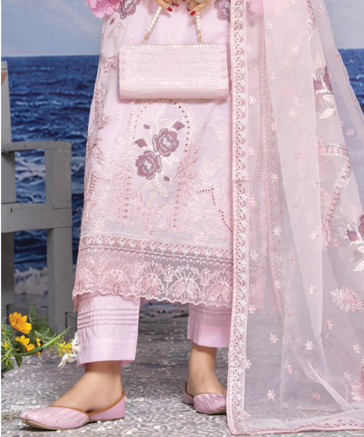 Light Purple Embroidered Suit Plain Trouser Fabric