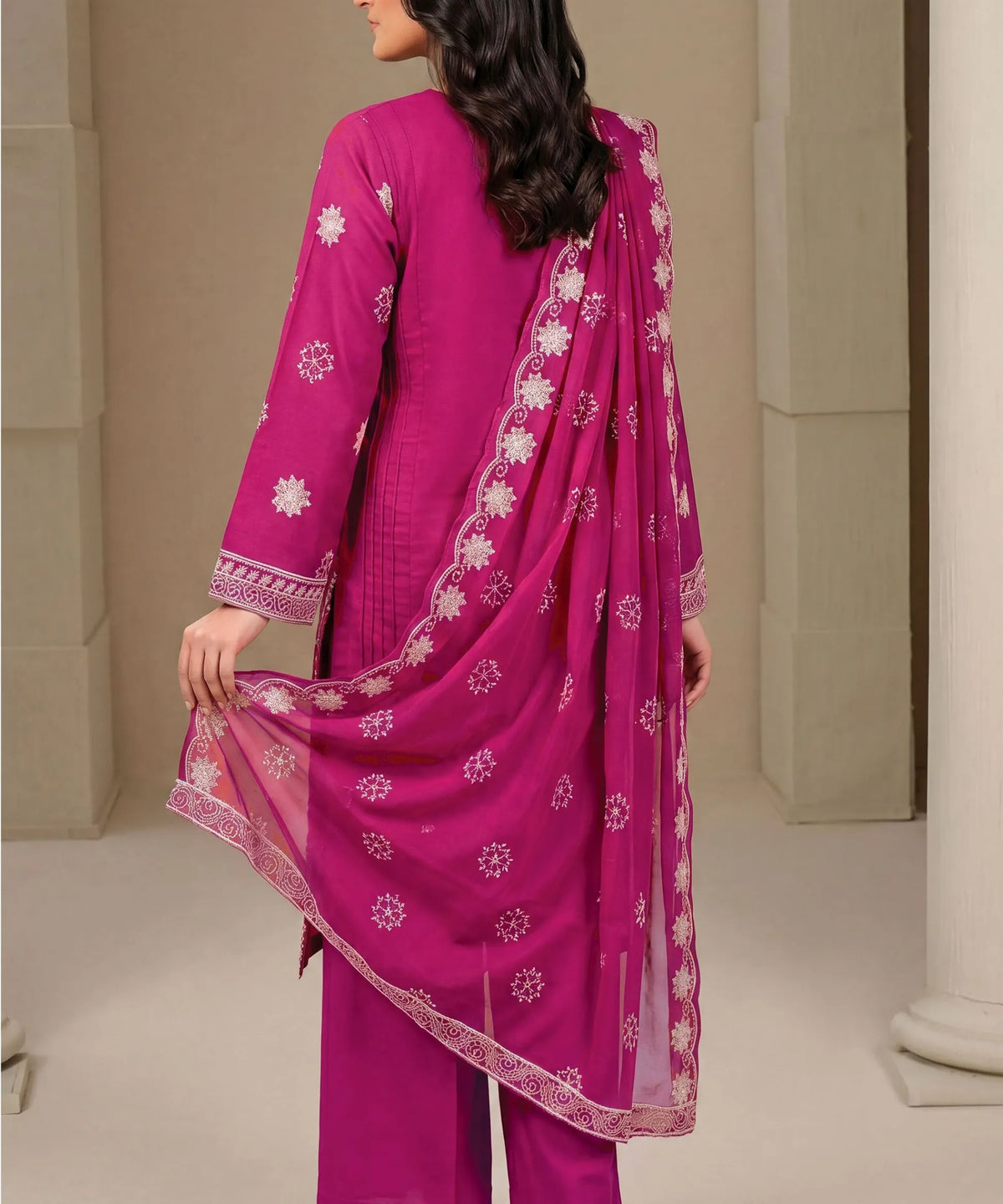 Magenta Embroidered Unstitched Suit Back Design