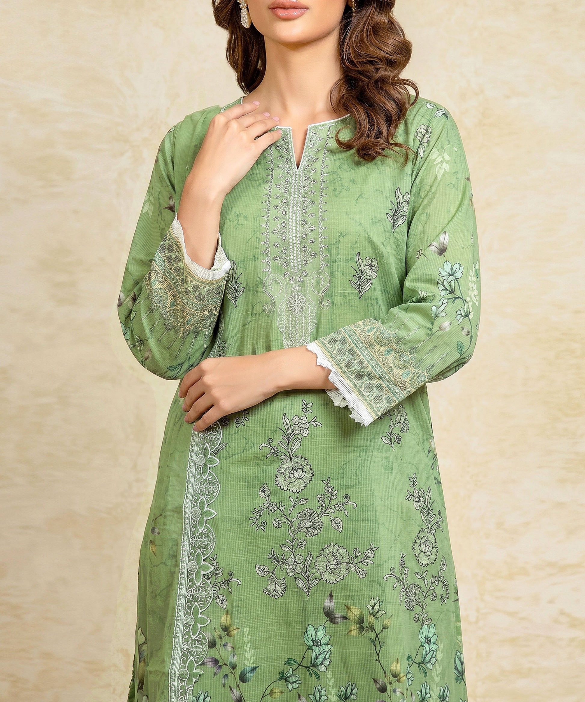 Maswa Sage Green Unstitched Premium Fabric Texture