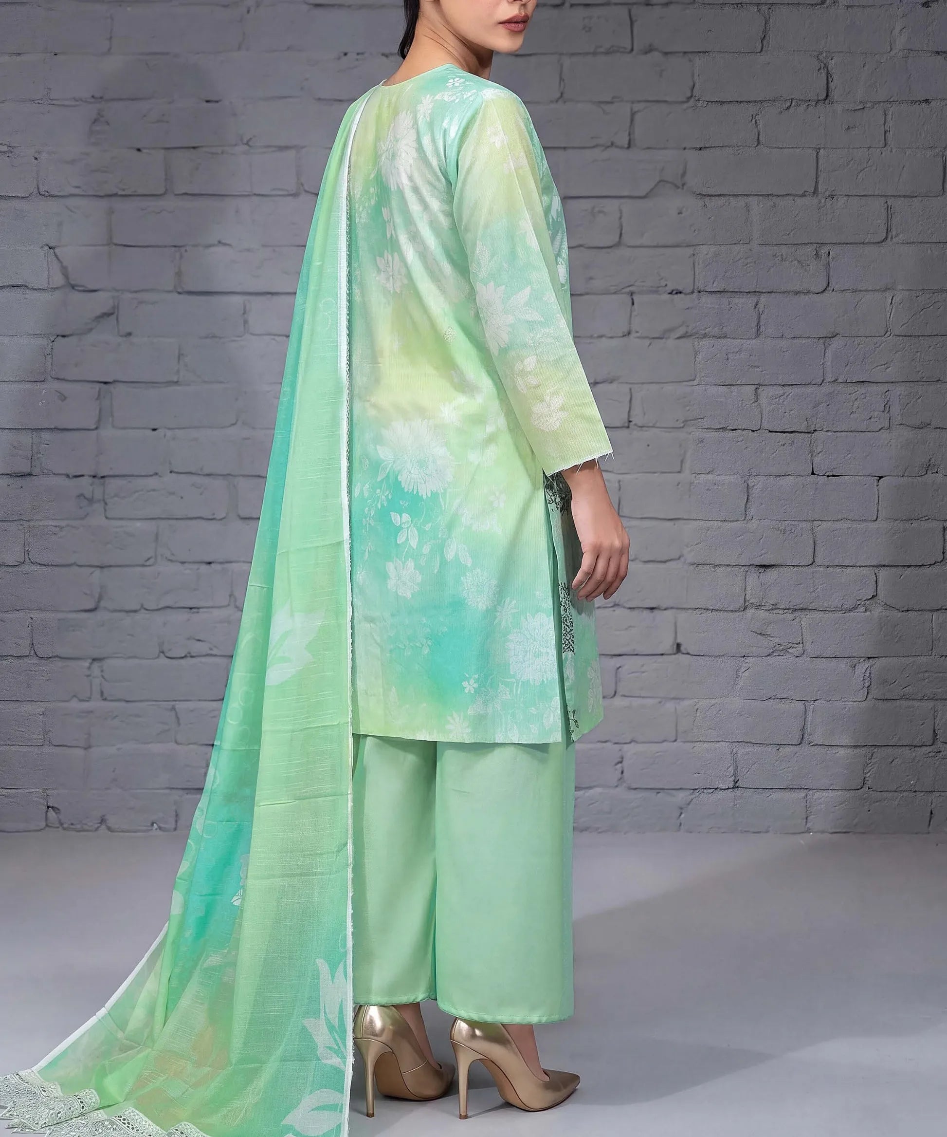 Mint Green Embroidered Unstitched Suit Back Design