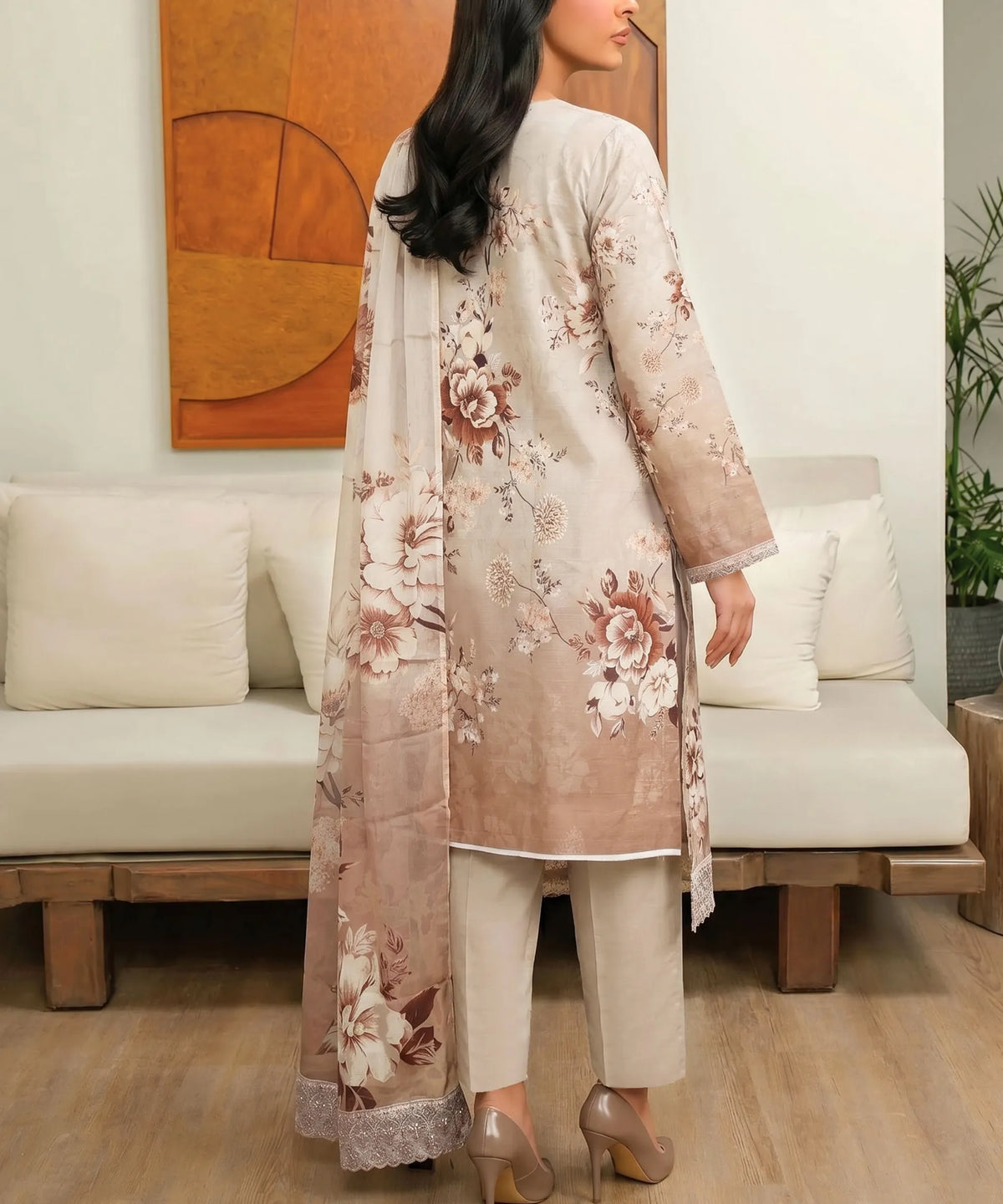 Multicolor Unstitched 3PCS Suit Shirt Back View