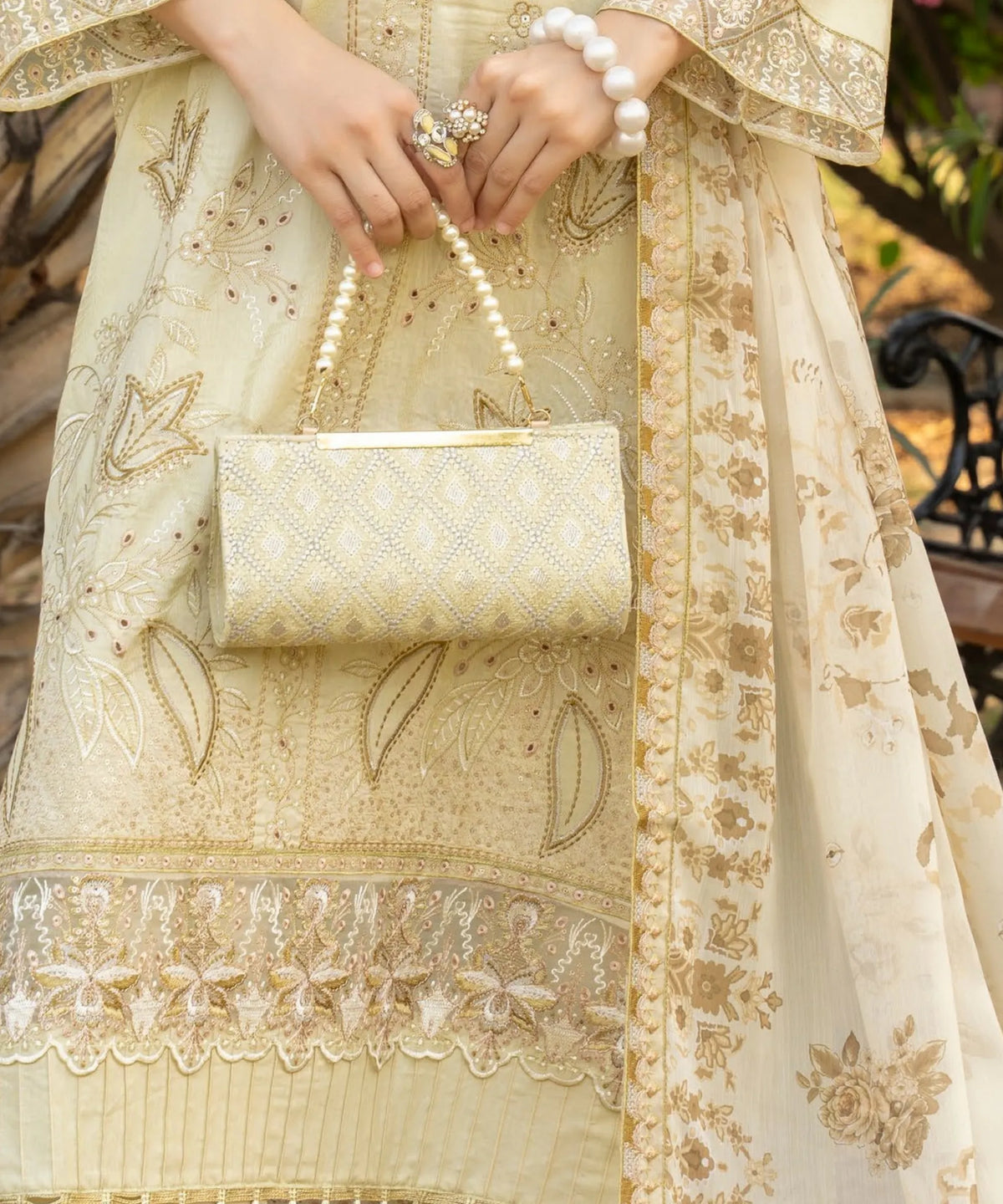Champagne Beige Embroidered Unstitched 3PC Suit