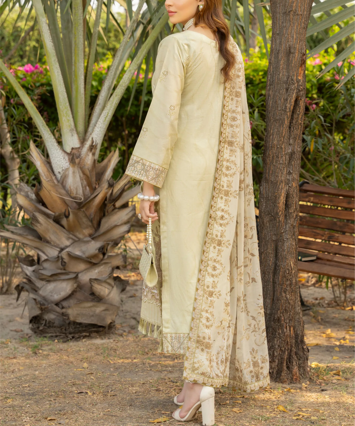 Champagne Beige Embroidered Unstitched 3PC Suit