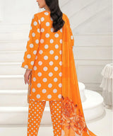 Orange Embroidered Unstitched Suit Back Design