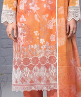 Peach Embroidered Unstitched Suit Embroidery Detail
