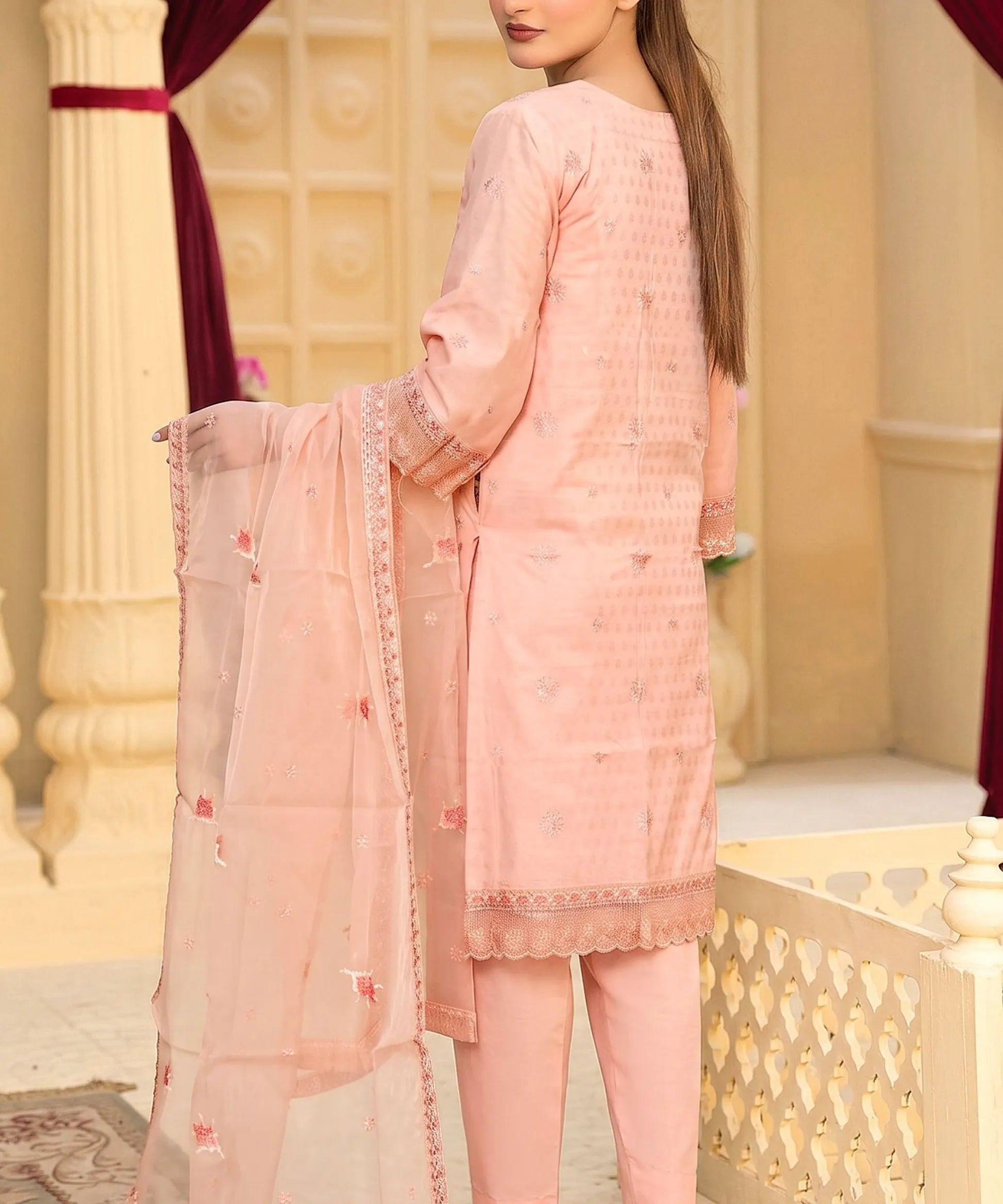Pink Embroidered Unstitched Suit Back Design4