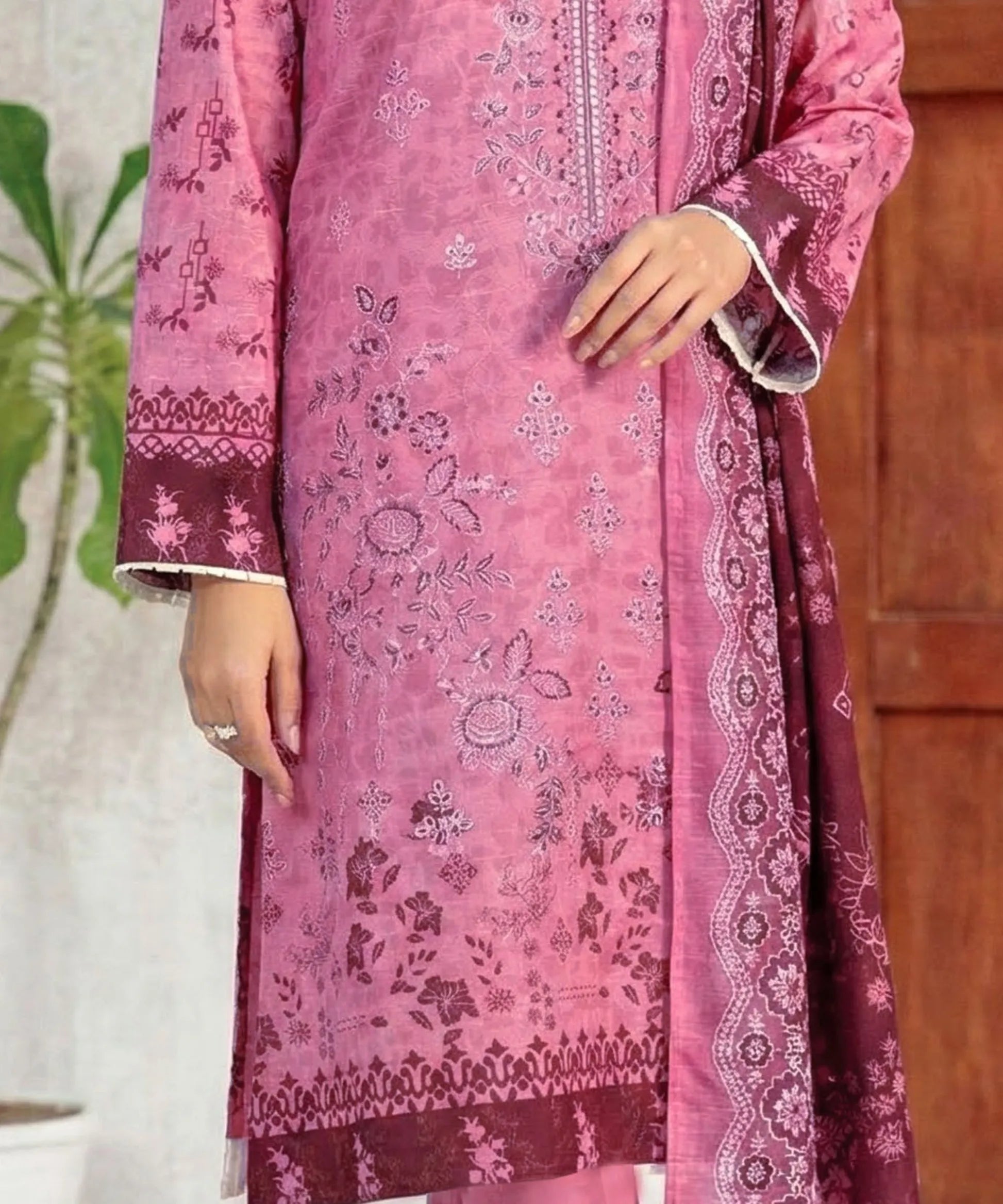 PinkEmbroideredUnstitchedSuitEmbroideryDetail
