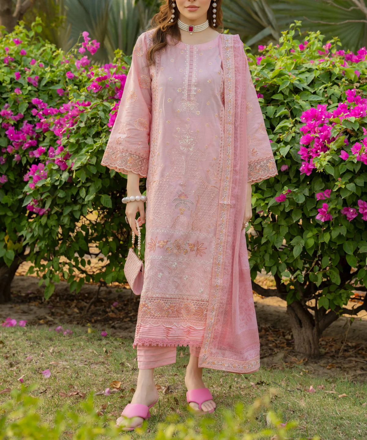 Pink Embroidered Unstitched 3PC Suit