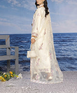 Premium Beige Embroidered Unstitched Suit Back Design