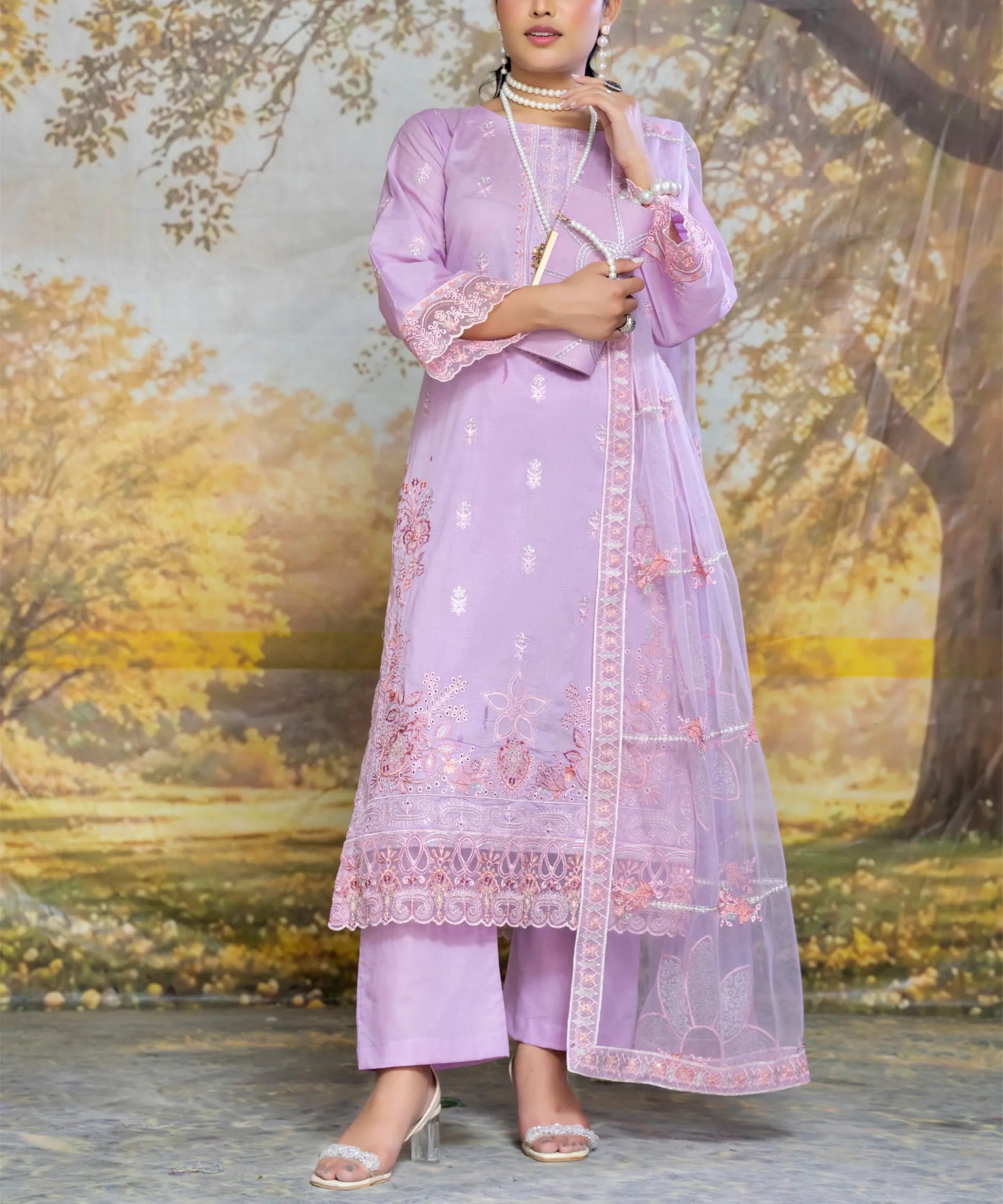 Purple Embroidered Unstitched 3PC Suit