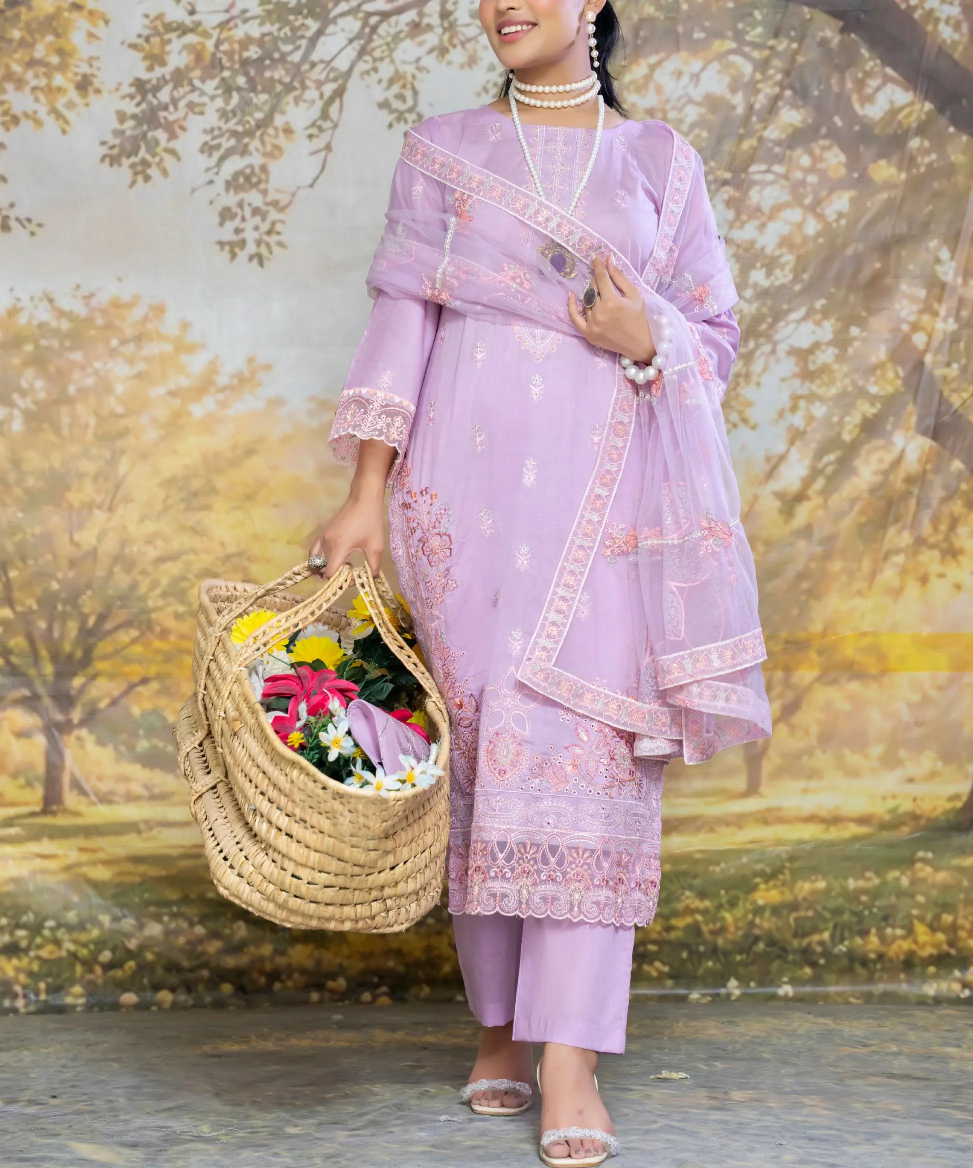 Purple Embroidered Unstitched 3PC Suit