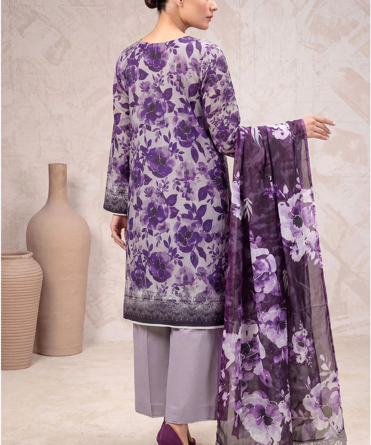 Purple Embroidered Unstitched 3PC Suit