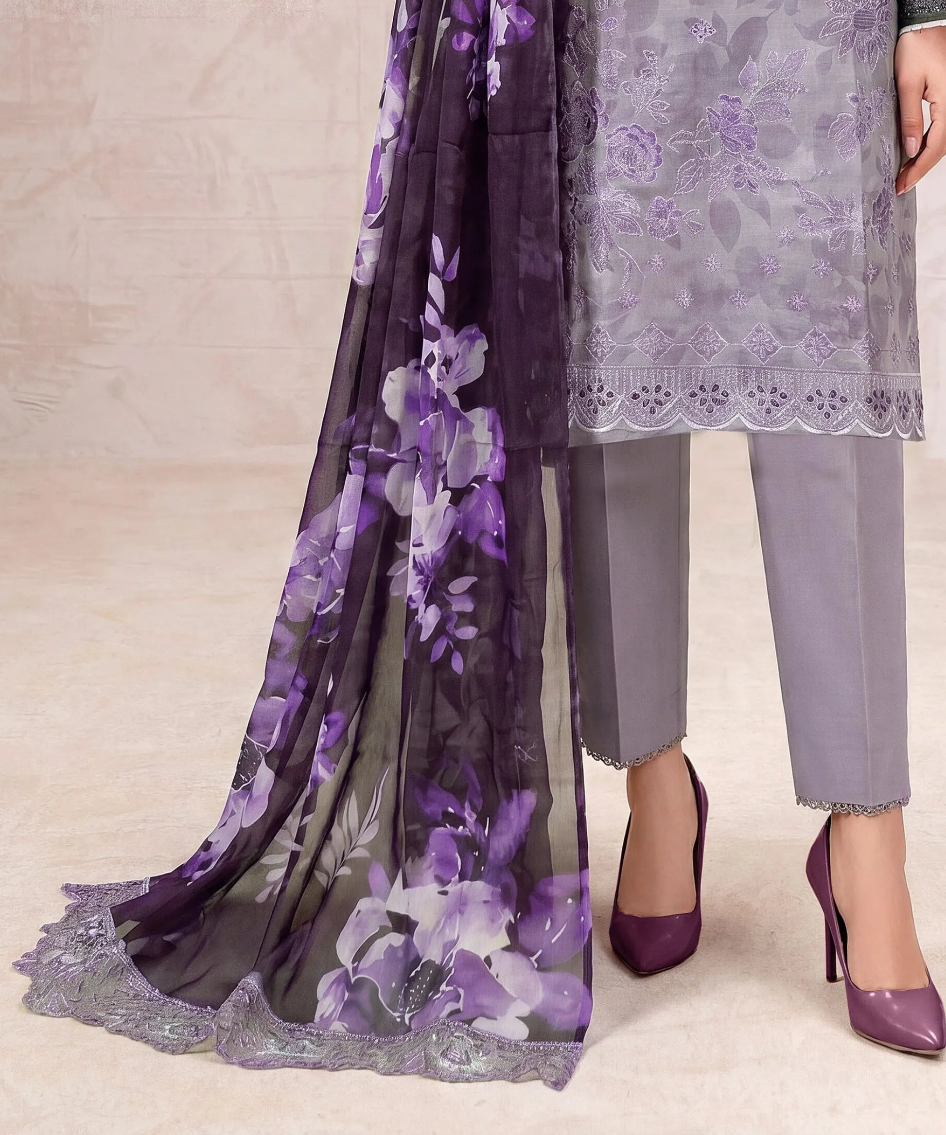 Purple Embroidered Unstitched 3PC Suit