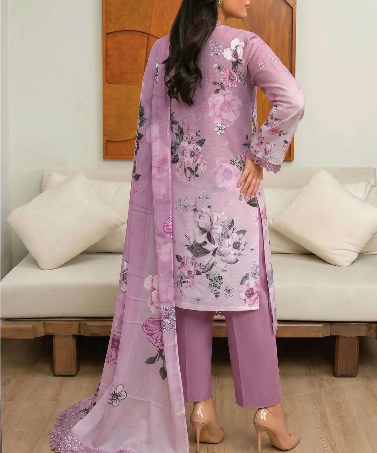 Purple Unstitched 3PC Suit Shirt Back View