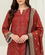 Red Embroidered Unstitched 3PC Neck Pattern