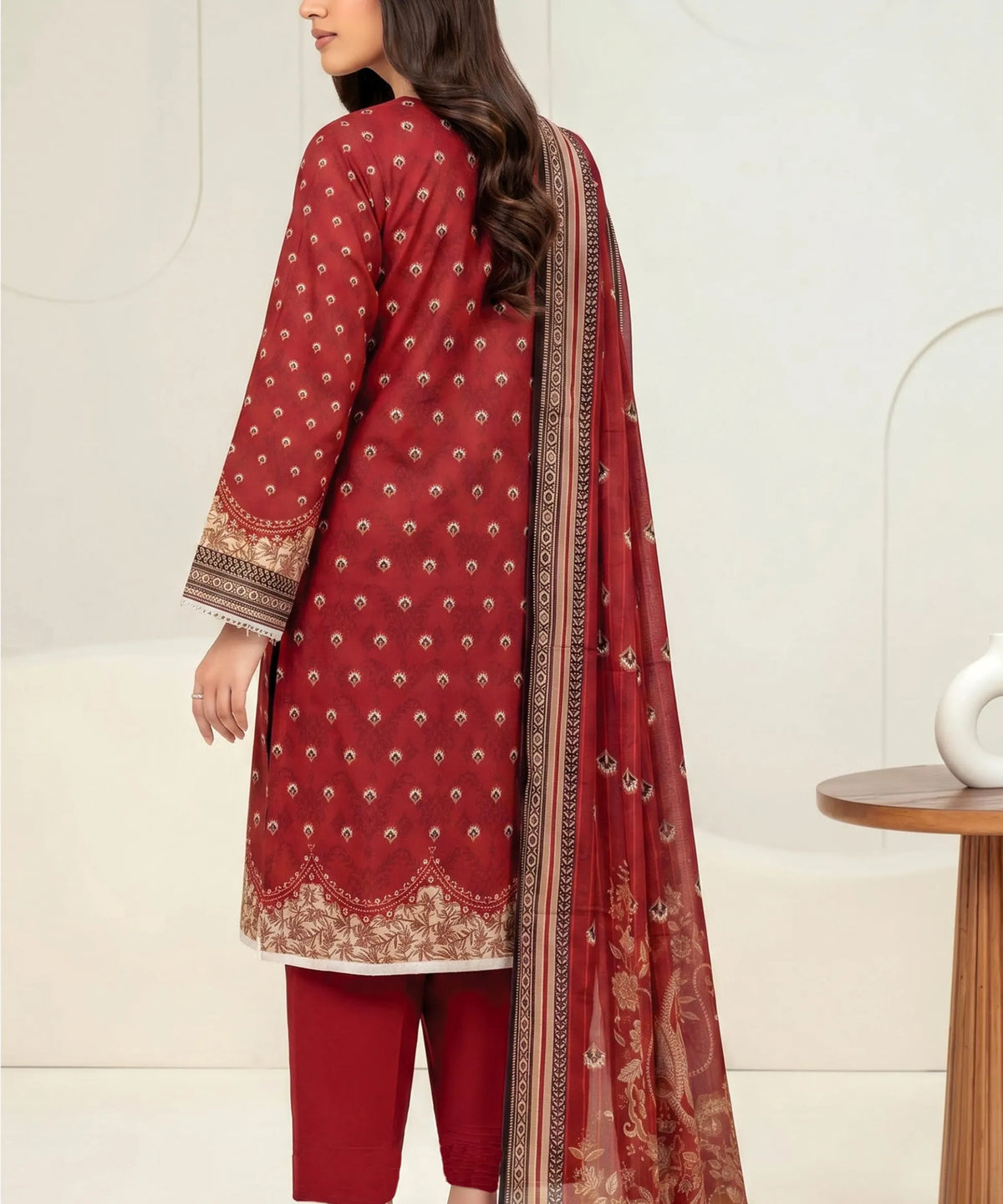 Red Unstitched 3PC Suit Shirt Back View