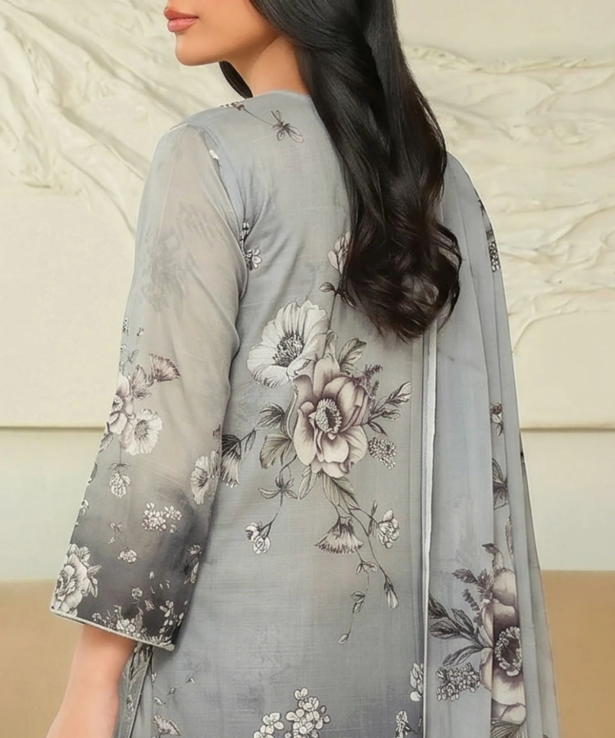 Silver Unstitched 3PC Suit Shirt Back View