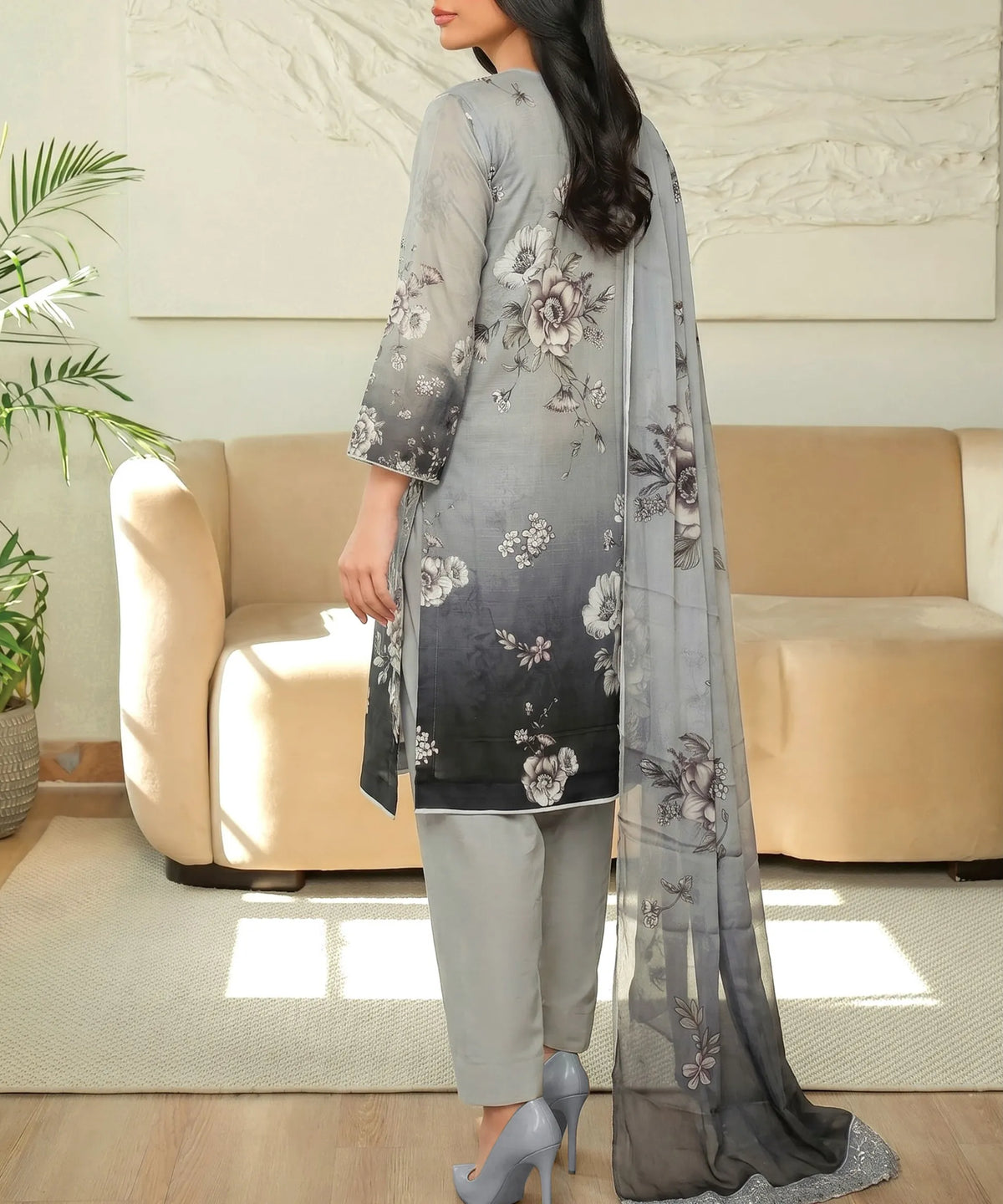 Silver Unstitched 3PC Suit Shirt Back View