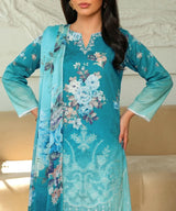 SkyBlue Unstitched 3PC Suit Shirt Back View
