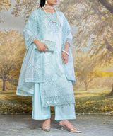 Sky Blue Embroidered Unstitched 3PC Suit Front View_1