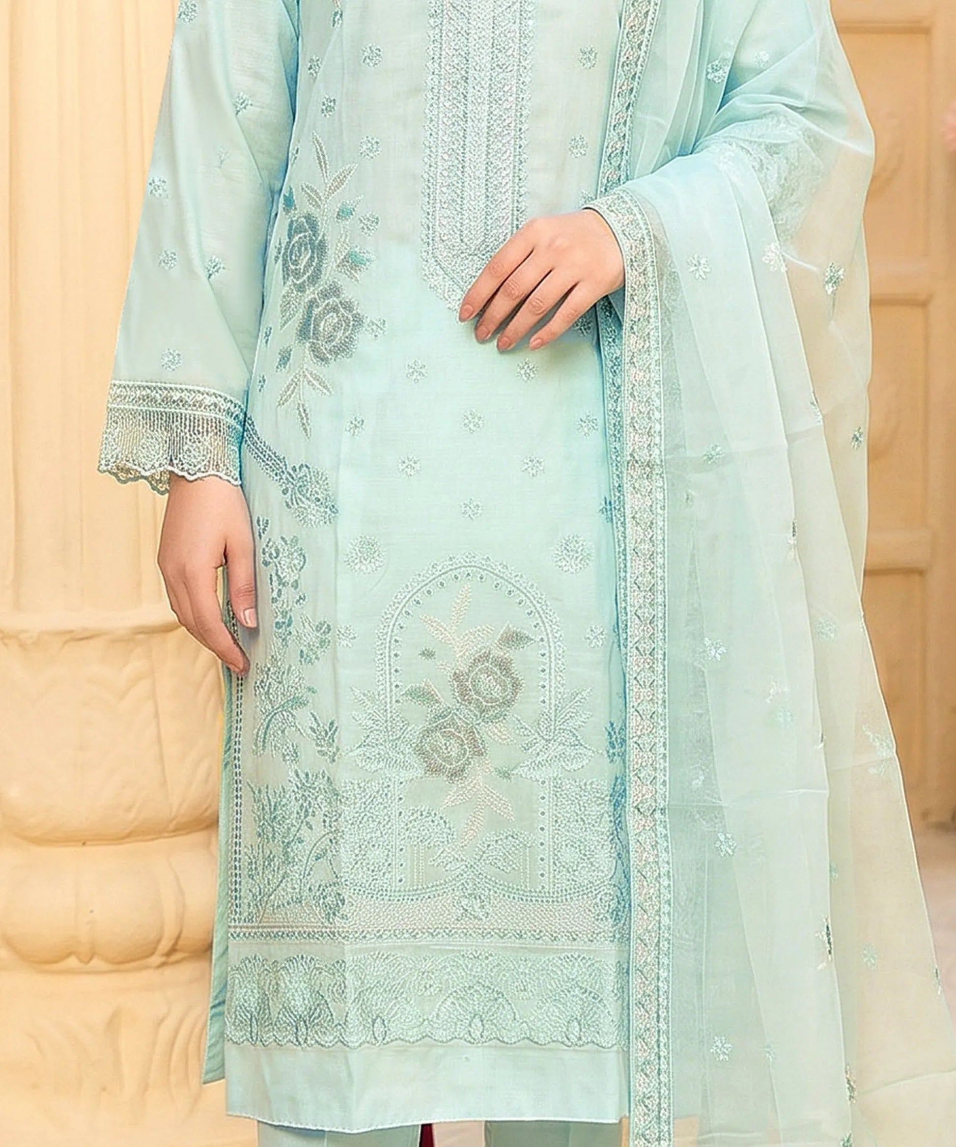Sky Blue Embroidered Unstitched Suit Embroidery Detail_2