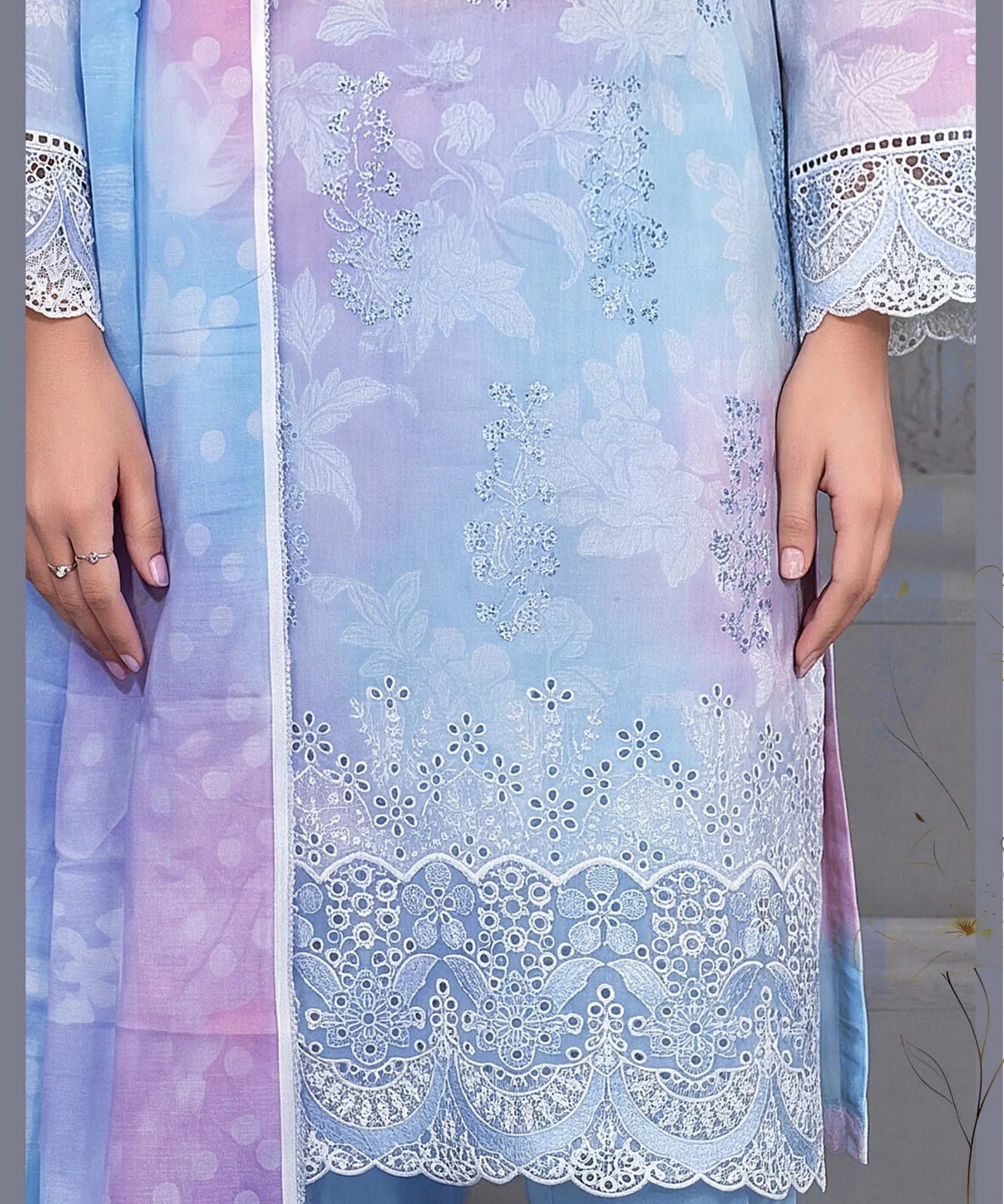 Sky Blue Embroidered Unstitched Suit Embroidery Detail