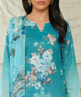 SkyBlue Unstitched 3PC Suit Shirt Back View