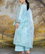 Sky Blue Unstitched 3PC Suit Shirt Back View_3