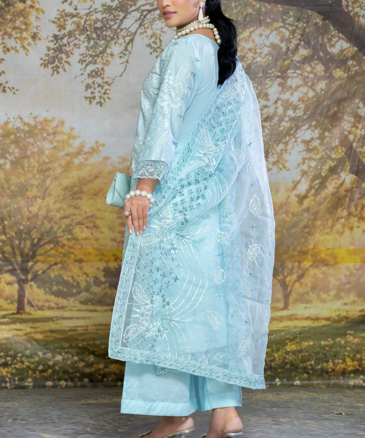 Sky Blue Unstitched 3PC Suit Shirt Back View_3