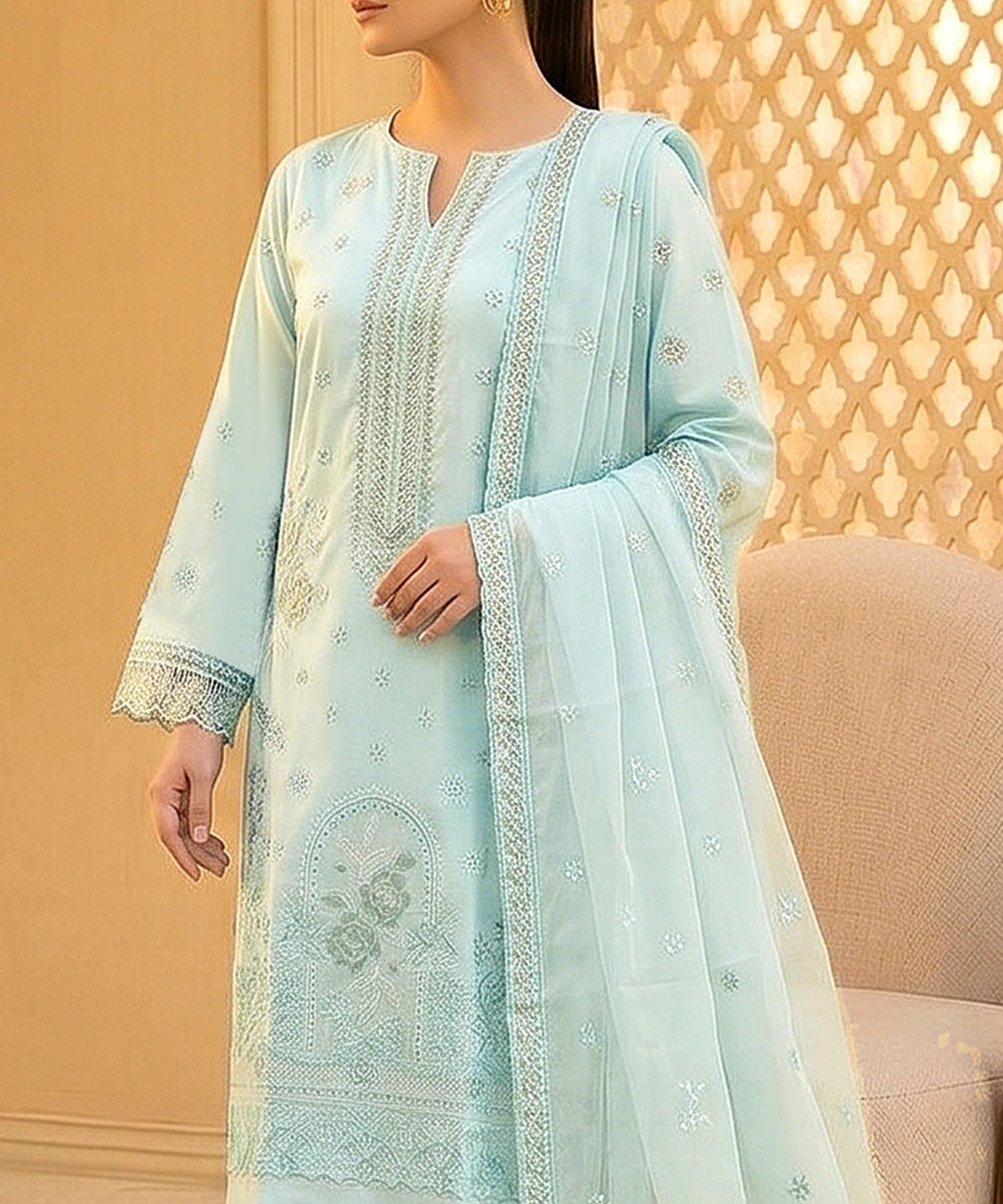 Sky Blue Unstitched Premium Fabric Texture