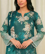 Teal Unstitched 3PC Suit Dupatta Pattern Detail