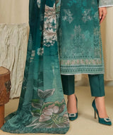 Teal Unstitched 3PC Suit Dupatta Pattern Detail